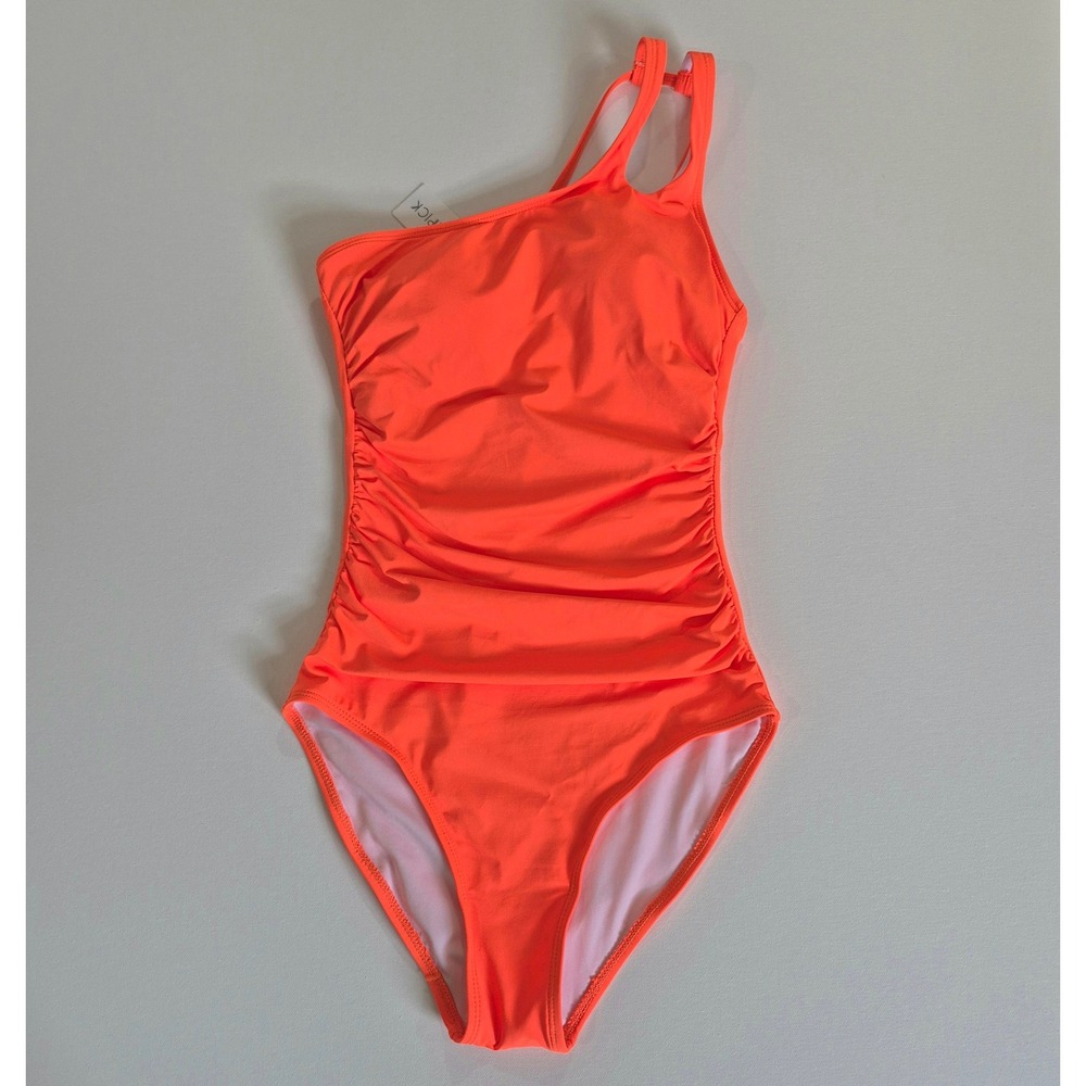 Holipick Womens One Shoulder Ruched One Piece Swimsuit Neon Orange XS New